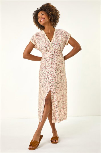 Ditsy Lace Trim Midi Dress 14735546