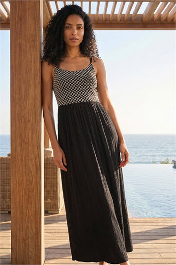 Black Strappy Lace Midi Dress