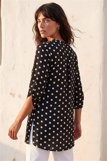 Spot Print Longline Buttoned Blouse 10217108