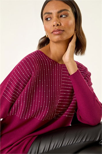 Red Embellished Stripe Knit Jumper