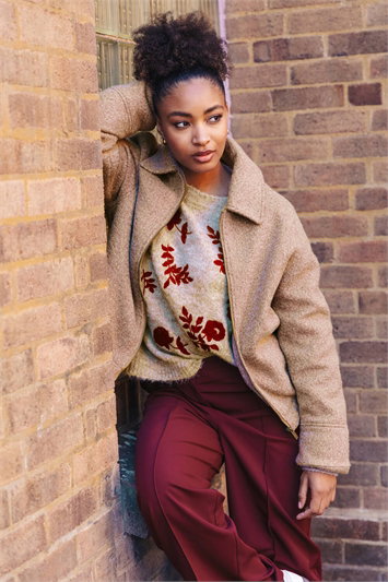 White Boucle Bomber Jacket