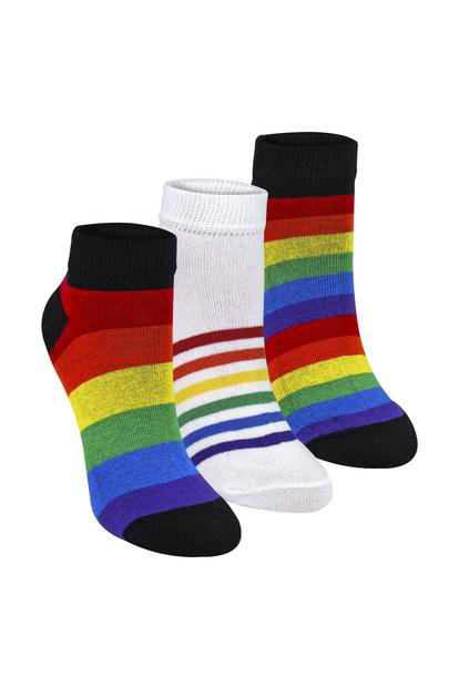 Multi 3 Pairs Rainbow Cotton Trainer Socks