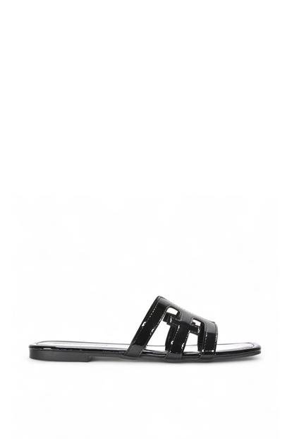 'Ellie' Square Toe Cut Out Strap Flat Sandal Slides M000013074