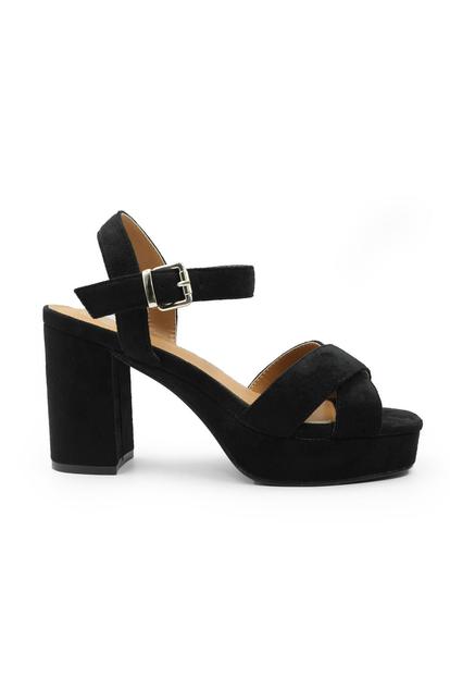 Black 'Marcia' Statement Platform Strappy Block High Heels