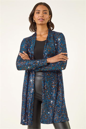 Blue Sequin Longline Kimono