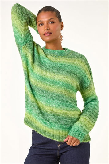 Green Spacedye Stripe Crew Neck Jumper