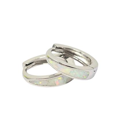 Metallic White Opal Tapered Sterling Silver Huggie Hoop Earrings