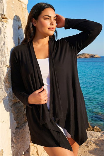 Black Curve Waterfall Front Jersey Cardigan
