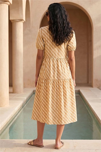 Geo Print Button Shirt Midi Dress 14898616