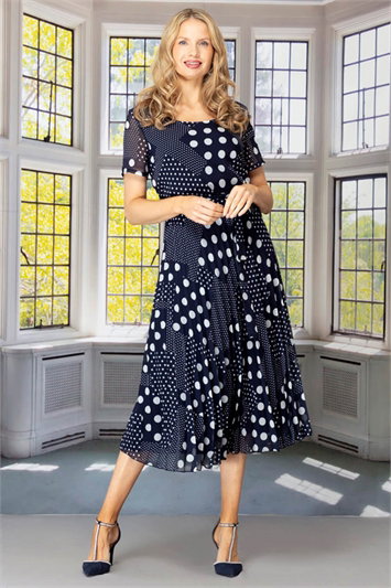 Blue Julianna Patchwork Pleated Chiffon Dress