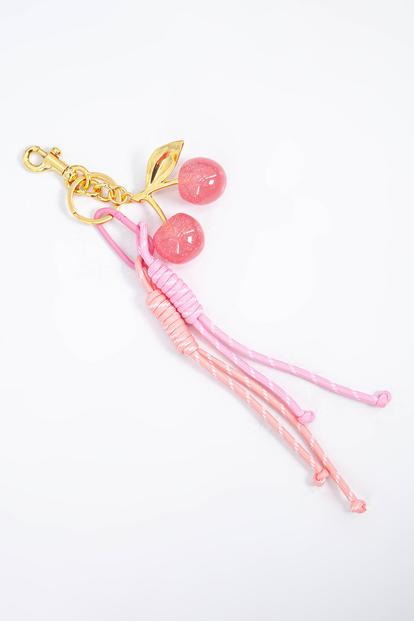 Pink Cherries Clip On Bag Charm In Pink