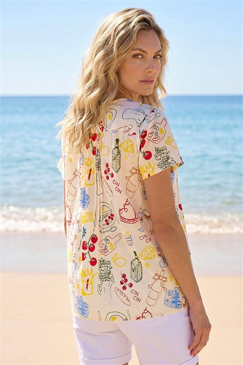 Holiday Print Pleated V-Neck Top 20253978