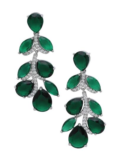 Green Leaf Cluster Statement Drop Earrings