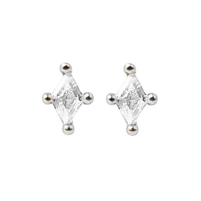 Metallic Tiny Stud Diamond April Birthstone Sterling Silver Earrings