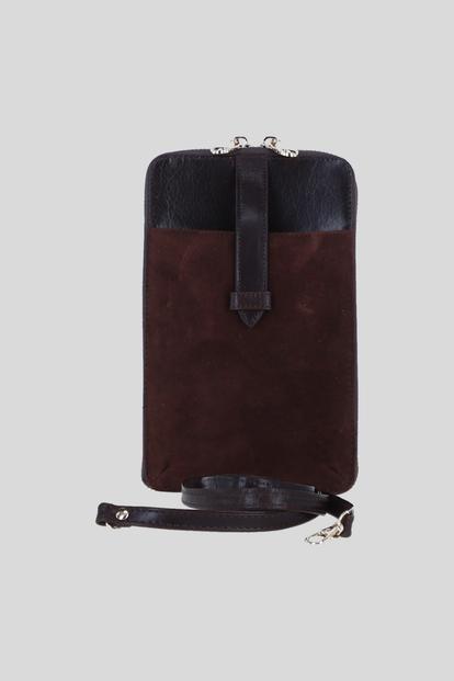 Brown Real Leather And Suede Slim Crossbody Phone Pouch With 8 Card Slots