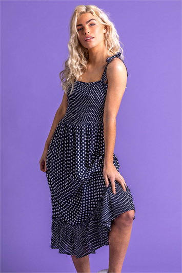 Frilled Hem Polka Dot Maxi Dress 14115160