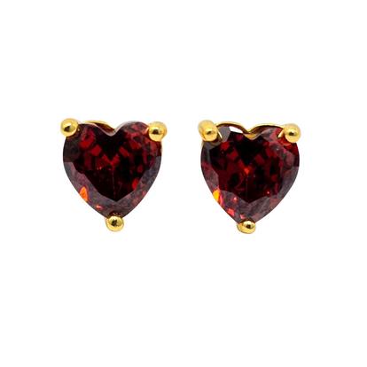 Metallic Garnet Heart January Birthstone Stud Earrings