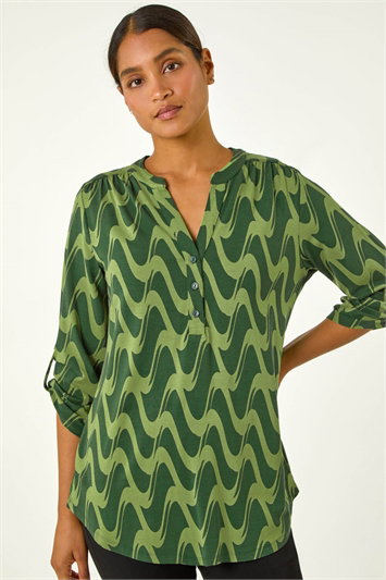 Geometric Print Stretch Blouse 19265234