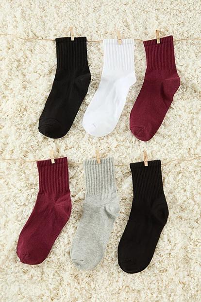 Multi 6 Pack Cotton Ribbed Knit Crew Socks