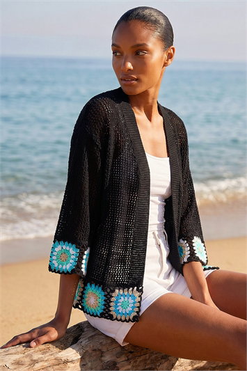 Black Edge Crochet Hem Knit Cardigan