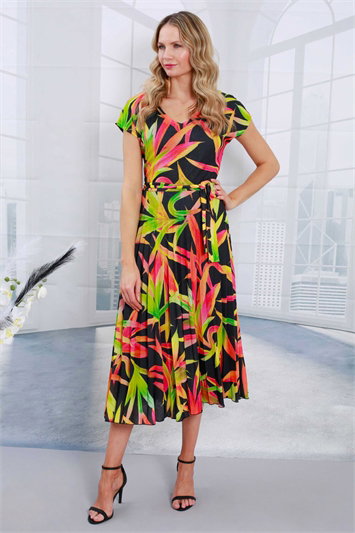 Julianna Leaf Print V-Neck Midi Dress g9265bla