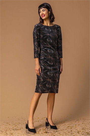 Glitter 3/4 Sleeve Velvet Dress 14039313