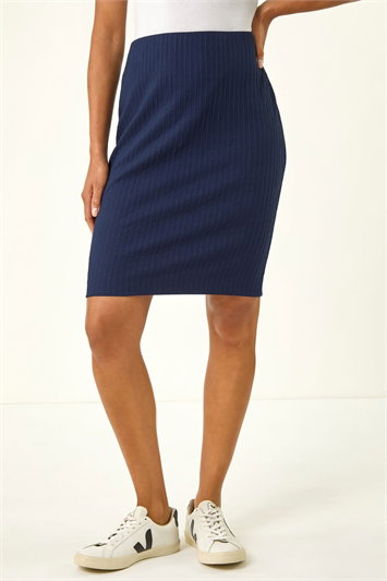 Blue Cable Textured Stretch Pencil Skirt