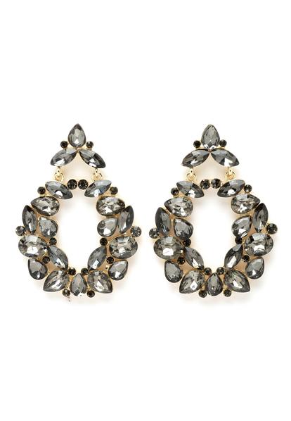 Black Leaf-Shaped Round Crystals Drop Earrings