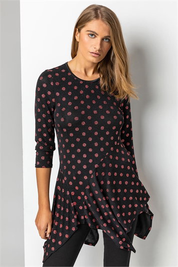 Red Shimmer Spot Hanky Hem Tunic Top