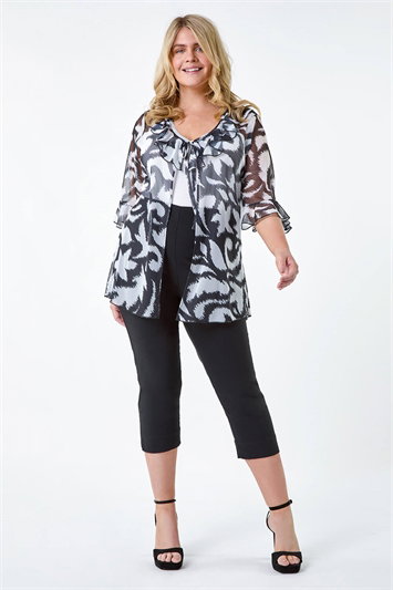 Curve Tie Front Printed Mesh Top 19318608