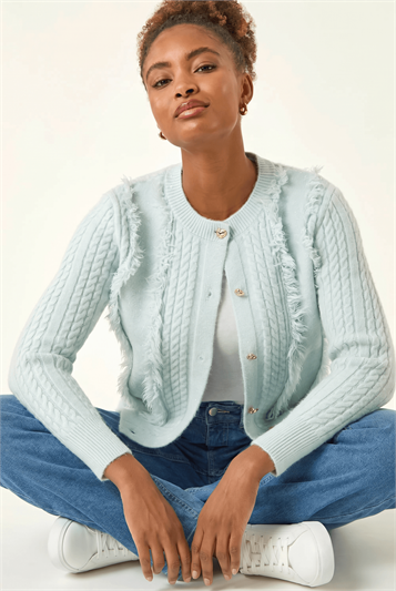 Blue Fringe Knit Cardigan