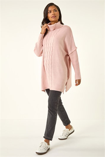 Cable Knit Roll Neck Poncho Jumper 16078672