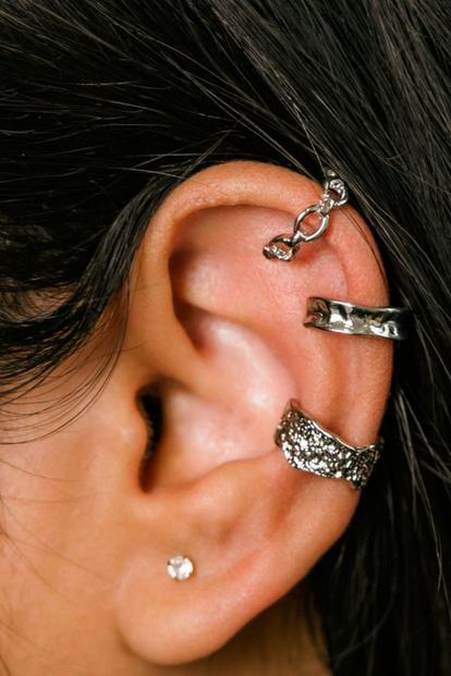 Metallic Silver And Gold, 3Pc Adjustable, Hammered Ear Cuff