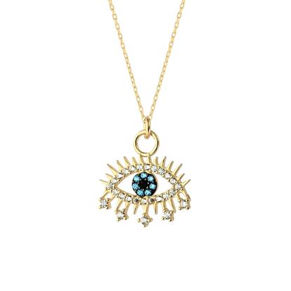 Metallic Evil Eye Blue Eye Eyelash Sterling Silver Pendant Necklace