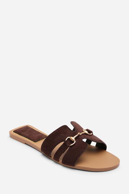 Black Dorina Embellished Slide On Sandals