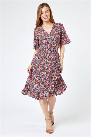 Petite Ditsy Floral Frill Wrap Dress 14241372