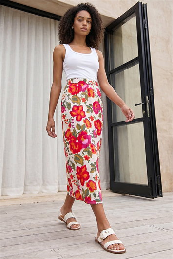 Dusk Floral Print A-Line Midi Skirt 17079064