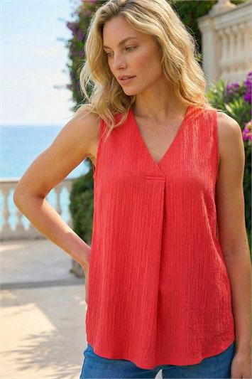 Pink Textured Pleat Front Vest Top