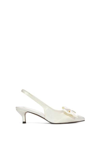 White Slingback Kitten Heel Bow Pointed Toe Bridal Court Shoes