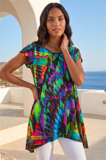 Multi Abstract Print Hanky Hem Tunic