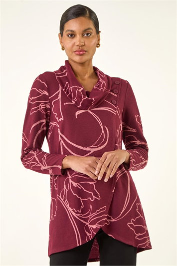 Printed Cowl Neck Stretch Top 19451215