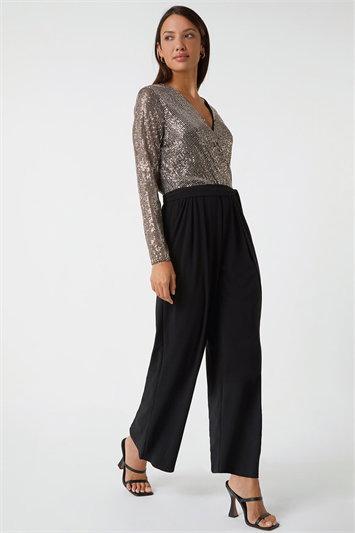 Sequin Wrap Wide Leg Stretch Jumpsuit 14300713