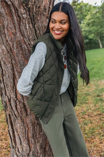 Green Diamond Padded Button Gilet
