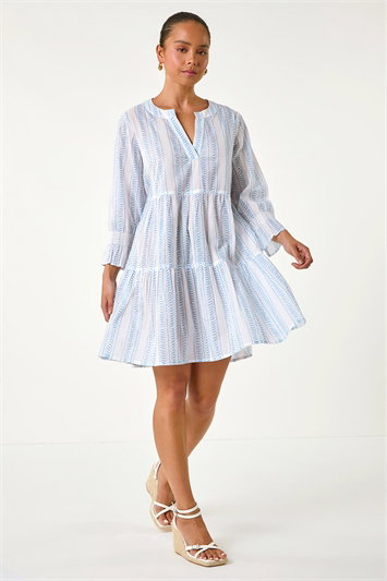Petite Cotton Stripe Tiered Smock Dress 14541309