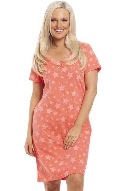 Pink Star Print Cotton Lace Nightshirt
