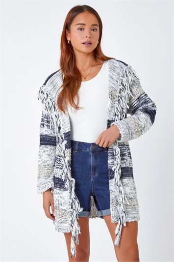Petite Fringed Hooded Cardigan 16090460