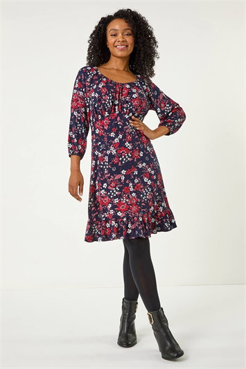 Petite Gathered Floral Dress 14704095