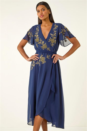 Premium Embellished Wrap Midi Dress 14796454