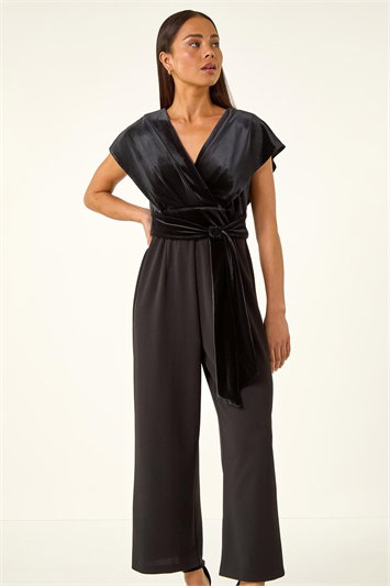 Petite Velvet Contrast Jumpsuit 14842508
