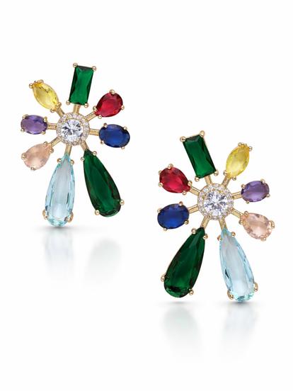 Multi Sunburst Multistone Stud Earrings